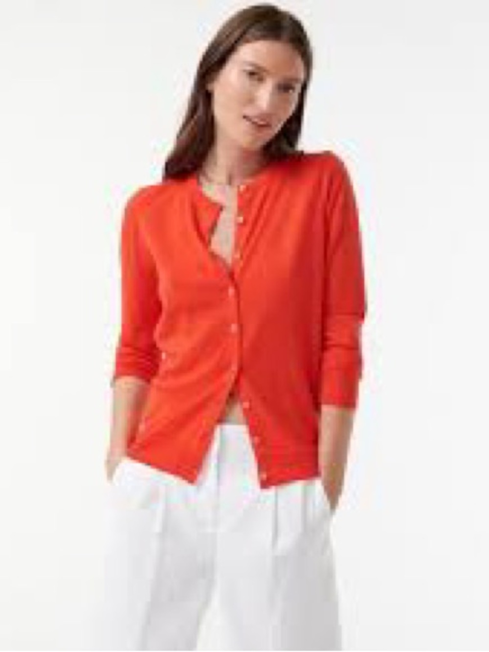 J Crew Women's Crew Neck Button Cardigan Sweater - Poppy